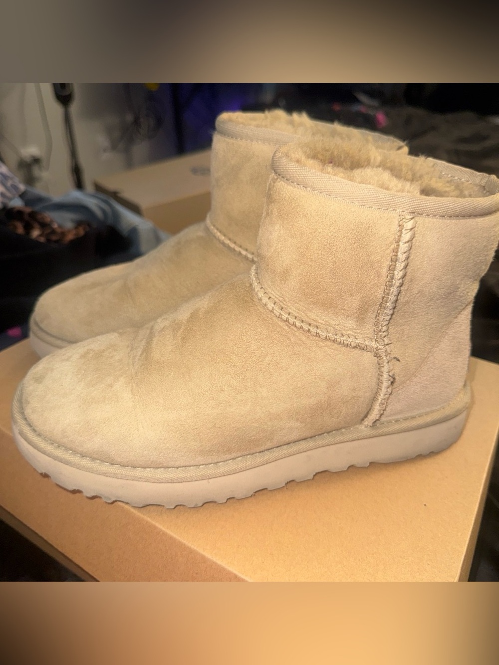 UGG Short Suede Shearling Boots - Sand/Beige